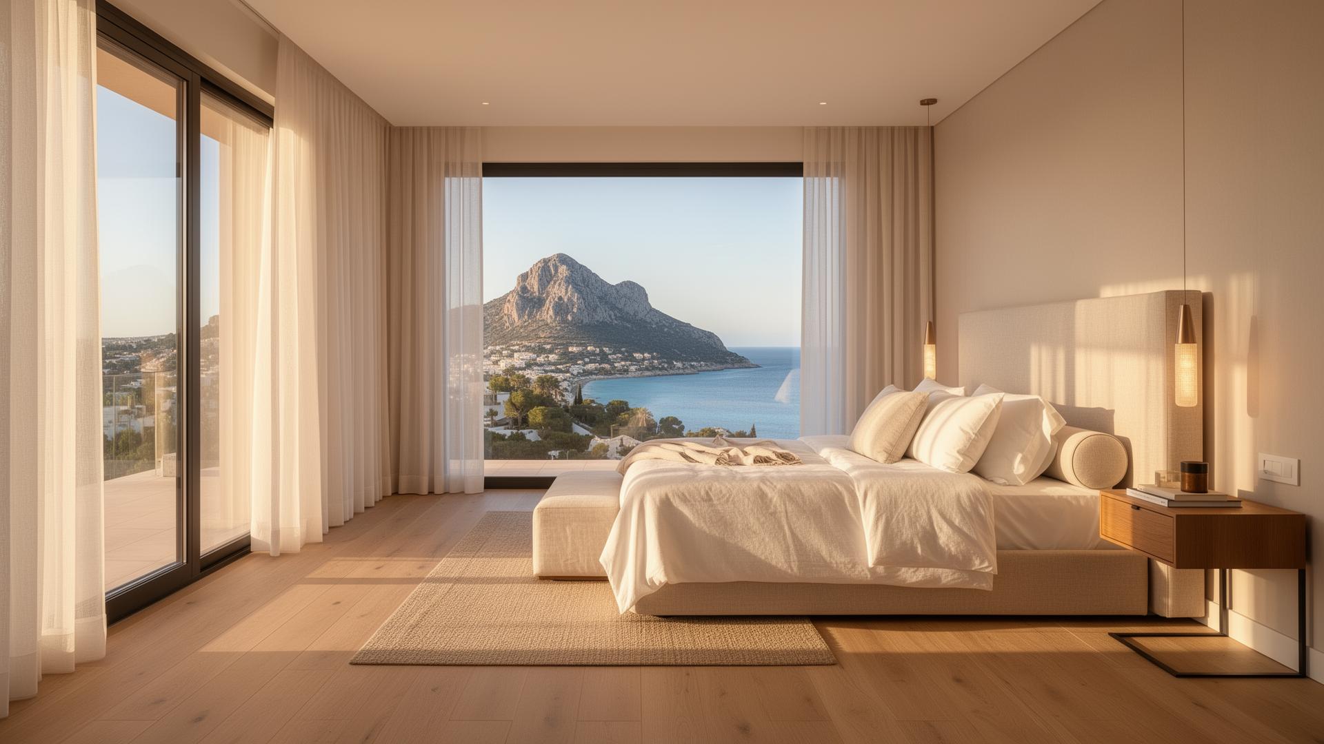 Suite principal con vistas al Montgó y mar — Villa mediterránea